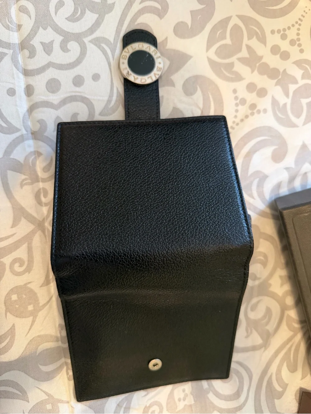 Bulgari Black Pebbled Leather Bifold Wallet with Snap